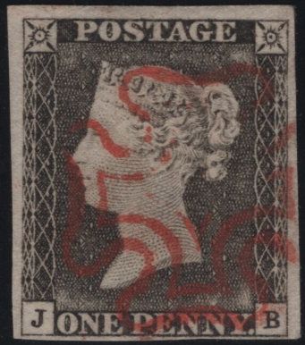 141832 1840-41 MATCHED TRIO  1D BLACKS PL.1A (SG3), PL.1B (SG2) AND 1D RED PL.1C (SG7/SPEC AS8) LETTERED JB.