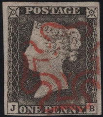 141832 1840-41 MATCHED TRIO  1D BLACKS PL.1A (SG3), PL.1B (SG2) AND 1D RED PL.1C (SG7/SPEC AS8) LETTERED JB.