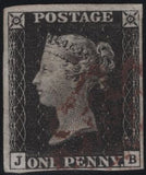 141832 1840-41 MATCHED TRIO  1D BLACKS PL.1A (SG3), PL.1B (SG2) AND 1D RED PL.1C (SG7/SPEC AS8) LETTERED JB.