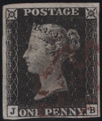 141832 1840-41 MATCHED TRIO  1D BLACKS PL.1A (SG3), PL.1B (SG2) AND 1D RED PL.1C (SG7/SPEC AS8) LETTERED JB.