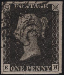 141833 1840-41 MATCHED QUARTET 1D BLACK PL.8 (SG2), AND 1D REDS (SG7) X 3 IN STATE ONE (SPEC AS51) X 2, ONE WITH RED MALTESE CROSS AND SINGLE IN STATE TWO (SPEC AS55) LETTERED EH.