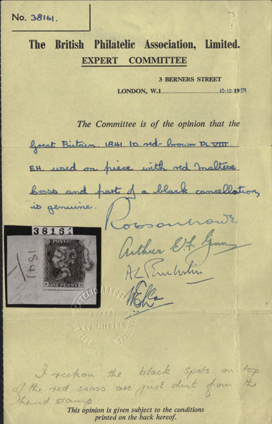 141833 1840-41 MATCHED QUARTET 1D BLACK PL.8 (SG2), AND 1D REDS (SG7) X 3 IN STATE ONE (SPEC AS51) X 2, ONE WITH RED MALTESE CROSS AND SINGLE IN STATE TWO (SPEC AS55) LETTERED EH.