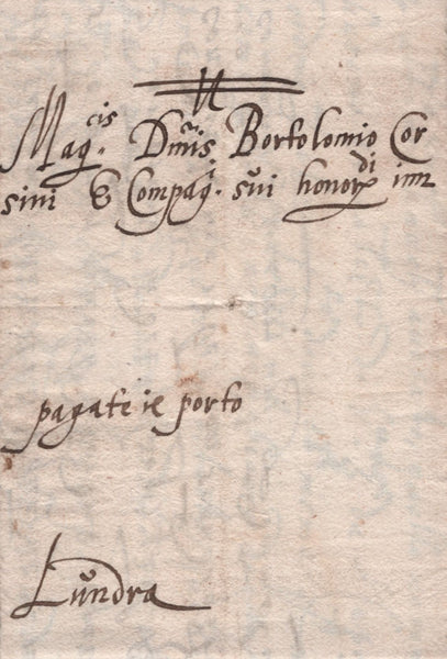 141837 1582 MAIL FROM AUGUSTA (AUGSBURG) TO BARTOLOMIO CORSINI e COMPAGNI, LONDRA.