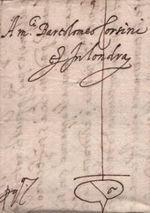 141840 1586 MAIL FROM VENICE TO BARTOLOMEO CORSINI IN LONDRA VIA MERCHANT STRANGERS POST WITH CAPPONI'S GUILD SIGN ON FRONT.