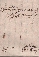 141842 1571 MAIL FROM ROUEN, FRANCE TO FILIPPO CORSINI IN LONDON WITH MANUSCRIPT 'pq'.