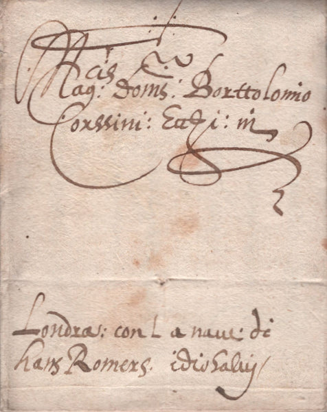 141844 1587 MAIL FROM HAMBURG TO BARTOLOMEO CORSINI IN LONDON WITH GUILD SIGNS WITHIN.