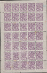 141848 1879 ½D BRIGHT MAUVE HERTFORD COLLEGE (CS4) COMPLETE PERFORATE MINT SHEET VARIETY 'ALL OUTER STAMPS IMPERFORATE BETWEEN STAMPS AND SHEET MARGIN'.