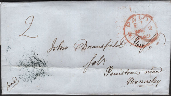 141851 1831-1849 UNUSUAL COLLECTION 19 COVERS SHOWING 'POSTMASTERS PERK' (ADDITIONAL CHARGE) FOR DELIVERING COVERS LOCALLY WITHIN THE PENISTONE AREA OF SOUTH YORKS.