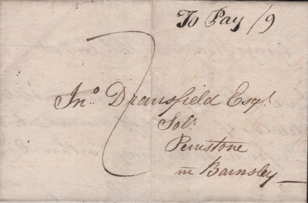 141851 1831-1849 UNUSUAL COLLECTION 19 COVERS SHOWING 'POSTMASTERS PERK' (ADDITIONAL CHARGE) FOR DELIVERING COVERS LOCALLY WITHIN THE PENISTONE AREA OF SOUTH YORKS.