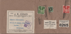 141852 CIRCA 1940 LARGE PART PARCEL WRAPPER LONDON TO LUCERNE, SWITZERLAND WITH KGVI 2/6 YELLOW GREEN (SG476b), 5S RED (SG477) AND 9D.