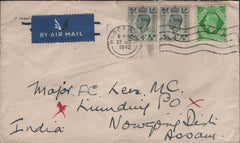 141854 1942 AIR MAIL WORCESTER TO INDIA WITH 7D (SG471) AND 4D (SG468) X 2.