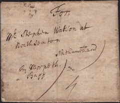 141857 1723 MAIL LONDON TO NORTH SEATON, NORTHUMBERLAND ENDORSED 'By Morpeth Bagg'.