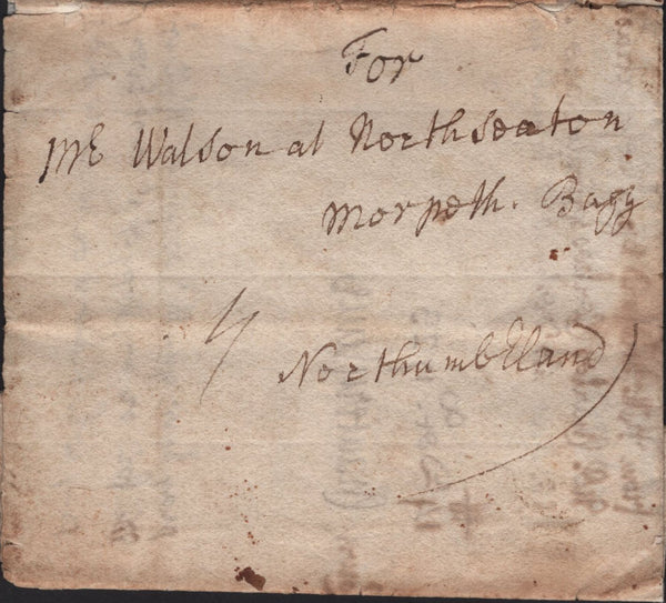 141858 1723 MAIL LONDON TO NORTH SEATON, NORTHUMBERLAND ENDORSED 'Morpeth Bagg'.