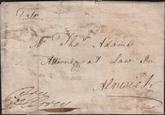 141860 1763 ABUSE OF FREE MAIL MORPETH TO ALNWICK WITH 'MOR/PETH' TWO LINE HAND STAMP (NR410).