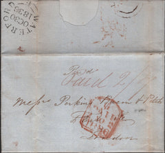 141861 1836 MAIL LISMORE, WATERFORD TO LONDON VIA MILFORD PACKET AT DOUBLE RATE INCLUDING THE WELSH ADDITIONAL ½D CHARGE FOR THIS ROUTE.