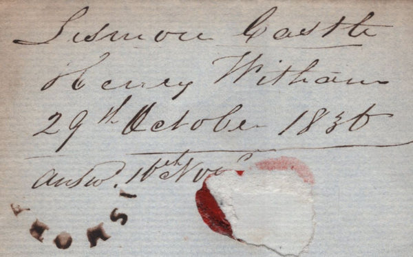 141861 1836 MAIL LISMORE, WATERFORD TO LONDON VIA MILFORD PACKET AT DOUBLE RATE INCLUDING THE WELSH ADDITIONAL ½D CHARGE FOR THIS ROUTE.