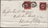 141868 1862 MAIL LONDON TO EDINBURGH WITH DIE2 1D ROSE-RED (SG40) X 2 WITH '46 46' DOUBLE NUMERAL.