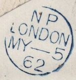 141868 1862 MAIL LONDON TO EDINBURGH WITH DIE2 1D ROSE-RED (SG40) X 2 WITH '46 46' DOUBLE NUMERAL.
