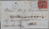 141869 1860 MAIL RE-DIRECTED WITHIN LONDON, 1D (SG40) AND 'CROWN/R' CIRCULAR HAND STAMP INDICATING NO RE-DIRECTION CHARGE.