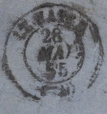 141876 1855 REGISTERED MAIL LONDON TO HAVRE, FRANCE WITH STRIP OF FOUR 2D BLUE PL.4 S.C.14 (SG23).