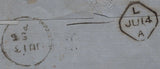 141881 1856 MAIL GALWAY TO NEW YORK WITH 6D EMBOSSED (SG58), 2D BLUE PL.5 (SG27) X 3, 'GALWAY/232' ENGLISH TYPE IRISH SPOON (RA30).