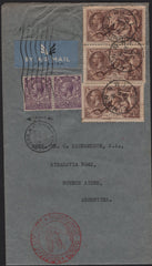 141883 1935 AIR MAIL LONDON TO BUENOS AIRES, ARGENTINA WITH 2/6 SEAHORSE (SG450) X 3 AND 3D X 2.