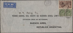 141886 1933 AIR MAIL LONDON TO BUENOS AIRES, ARGENTINA WITH FINE 2/6 SEAHORSE (SG415a) AND KGV 9D (SG427) X 2.