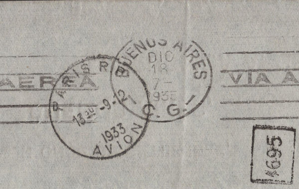 141886 1933 AIR MAIL LONDON TO BUENOS AIRES, ARGENTINA WITH FINE 2/6 SEAHORSE (SG415a) AND KGV 9D (SG427) X 2.