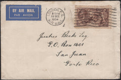141887 1934 AIR MAIL LONDON TO SAN JUAN, PORTO RICO WITH 2/6 SEAHORSE (SG450).