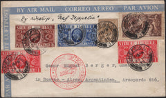 141889 1935 AIR MAIL SHEFFIELD TO BUENOS AIRES, ARGENTINE 'BY AIRSHIP 'GRAF ZEPPELIN' WITH KGV SILVER JUBILEE ISSUE, 1S AND 2/6 SEAHORSE (SG450).