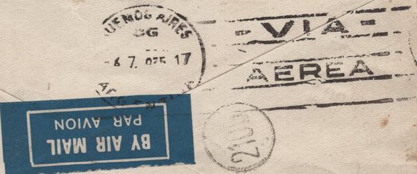 141889 1935 AIR MAIL SHEFFIELD TO BUENOS AIRES, ARGENTINE 'BY AIRSHIP 'GRAF ZEPPELIN' WITH KGV SILVER JUBILEE ISSUE, 1S AND 2/6 SEAHORSE (SG450).