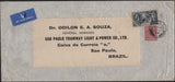 141892 1938 AIR MAIL LONDON TO SAO PAULO, BRAZIL WITH 10S SEAHORSE (SG452) AND KGV 6D.