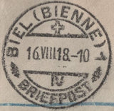 141895 1918 REGISTERED INSURED MAIL HATTON GARDEN, LONDON TO SWITZERLAND WITH 5S DE LA RUE SEAHORSE (SG409) ALSO KGV ½D AND 9D.