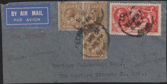141897 1934 PIECE SENT AIR MAIL VIA GERMANY LONDON TO SOUTH AMERICA WITH 5S SEAHORSE (SG451) AND 1S (SG429) X 3.
