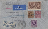 141899 1937 REGISTERED AIR MAIL FROM VICTORIA IN LONDON TO FUNES, ARGENTINA WITH 2/6 SEAHORSE (SG450) ALSO KGV 3D, 6D AND 1S.