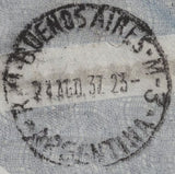 141899 1937 REGISTERED AIR MAIL FROM VICTORIA IN LONDON TO FUNES, ARGENTINA WITH 2/6 SEAHORSE (SG450) ALSO KGV 3D, 6D AND 1S.