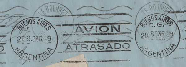 141901 1936 AIR MAIL LONDON TO BUENOS AIRES, ARGENTINE WITH KGV 2/6 SEAHORSE (SG450) 5S SEAHORSE (SG451) AND 6D.