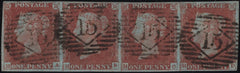 141908 1845 1D PL.59 (SG8) GOOD USED STRIP OF FOUR.