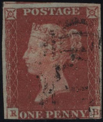 141912 1845 1D PL.58 (SG8)(RB CONSTANT VARIETY 'P' CONVERTED TO 'R' SPEC BS47f) USED.