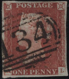 141913 1845 1D PL.58 (SG8)(RL CONSTANT VARIETY 'P' CONVERTED TO 'R' SPEC BS47f) USED.