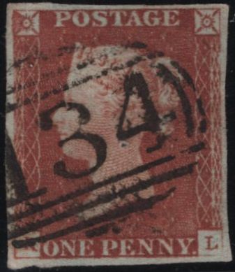 141913 1845 1D PL.58 (SG8)(RL CONSTANT VARIETY 'P' CONVERTED TO 'R' SPEC BS47f) USED.