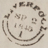 141916 1845 MAIL LIVERPOOL TO BURNLEY 1D PL.54 (SG8)(FF) 'BURNLEY/2' SKELETON DATE STAMP IN BLUE (LA233).
