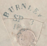 141916 1845 MAIL LIVERPOOL TO BURNLEY 1D PL.54 (SG8)(FF) 'BURNLEY/2' SKELETON DATE STAMP IN BLUE (LA233).