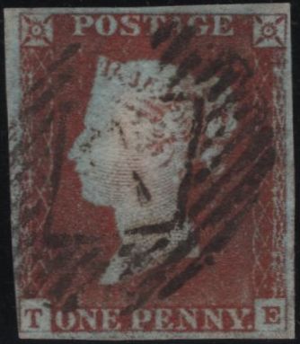 141922 1844 1D PL.50 (SG8)(TE) MISSING IMPRIMATUR LETTERING, GOOD USED.