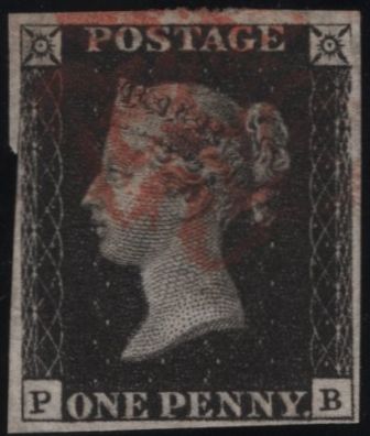 141932 1840 1D INTENSE BLACK PL.5 (SG1)(PB) GOOD USED.