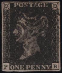 141933 1840 1D GREY-BLACK PL.5 (SG3)(PB) FINE USED.