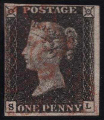 141934 1840-41 MATCHED QUARTET 1D BLACKS PL.1A (SG3/SPEC AS2c), PL.1B (SG2) X 2 WITH RED AND BLACK MALTESE CROSSES AND 1D RED PL.1C (SG7 SPEC AS8) LETTERED SL.