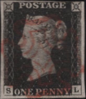 141934 1840-41 MATCHED QUARTET 1D BLACKS PL.1A (SG3/SPEC AS2c), PL.1B (SG2) X 2 WITH RED AND BLACK MALTESE CROSSES AND 1D RED PL.1C (SG7 SPEC AS8) LETTERED SL.