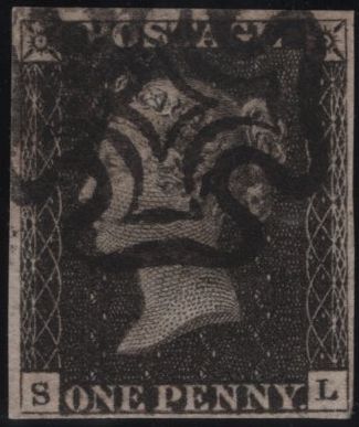 141934 1840-41 MATCHED QUARTET 1D BLACKS PL.1A (SG3/SPEC AS2c), PL.1B (SG2) X 2 WITH RED AND BLACK MALTESE CROSSES AND 1D RED PL.1C (SG7 SPEC AS8) LETTERED SL.
