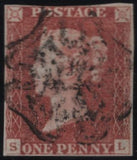 141934 1840-41 MATCHED QUARTET 1D BLACKS PL.1A (SG3/SPEC AS2c), PL.1B (SG2) X 2 WITH RED AND BLACK MALTESE CROSSES AND 1D RED PL.1C (SG7 SPEC AS8) LETTERED SL.